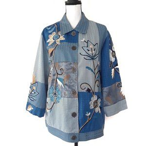 Indigo Moon Blue Patchwork Embroidered Jacket